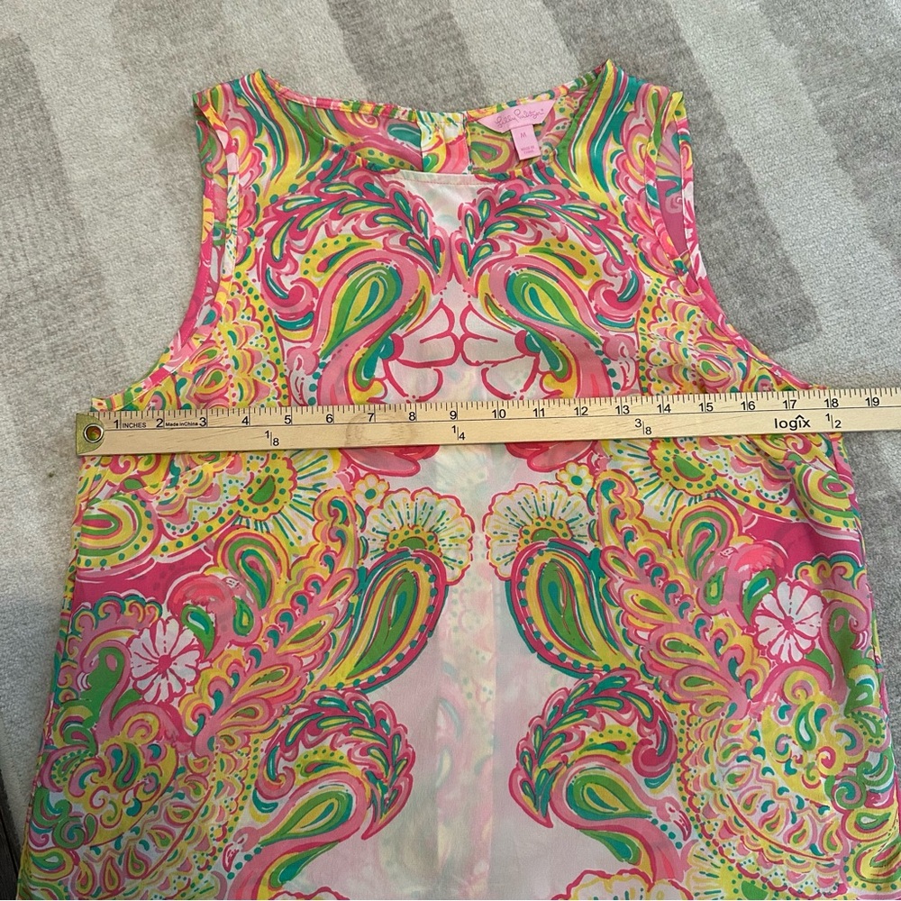 Lilly Pulitzer Iona Silk Shell Hotty Pink Double Trouble Tank (Size M) - Picture 9 of 9